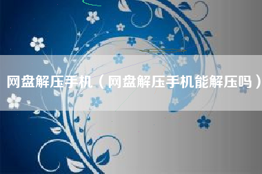 网盘解压手机（网盘解压手机能解压吗）
